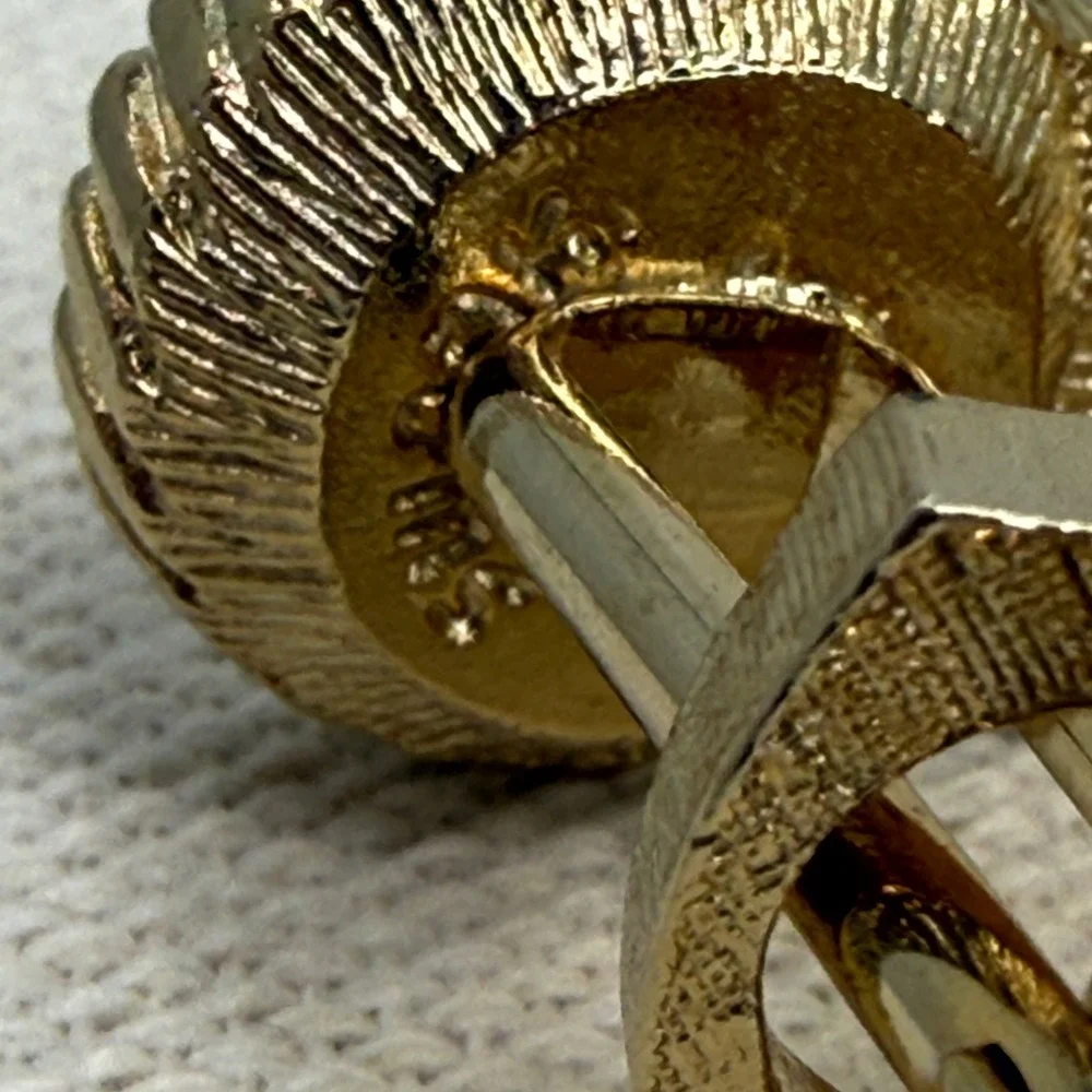 Vintage Swank Mesh‎ Wrap Cufflinks Amber Crystal Rivoli Stone MCM Gold Tone